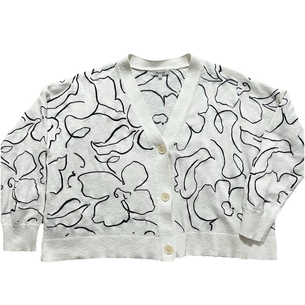 Madewell Women’s‎ XL Embroidered Cardigan Sweater Linear Bloom Ivory Floral